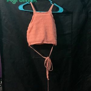 Hollister coral high neck knit wrap around crop top